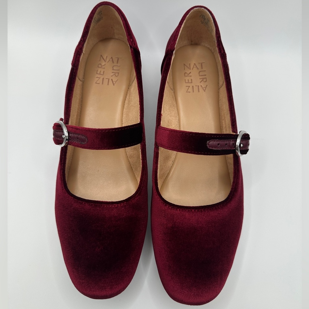 Naturalizer Kelly Velvet Mary Jane Flats in Cabernet Sauvignon